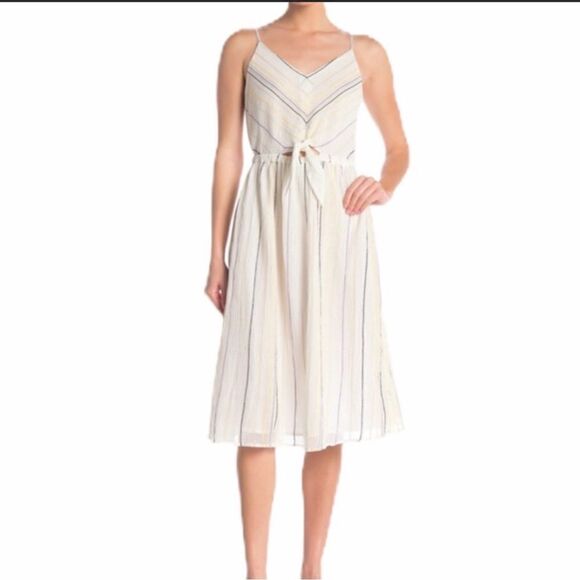 MICHAEL STARS BEACH STRIPE MIDI DRESS SIZE LARGE - Picture 1 of 10